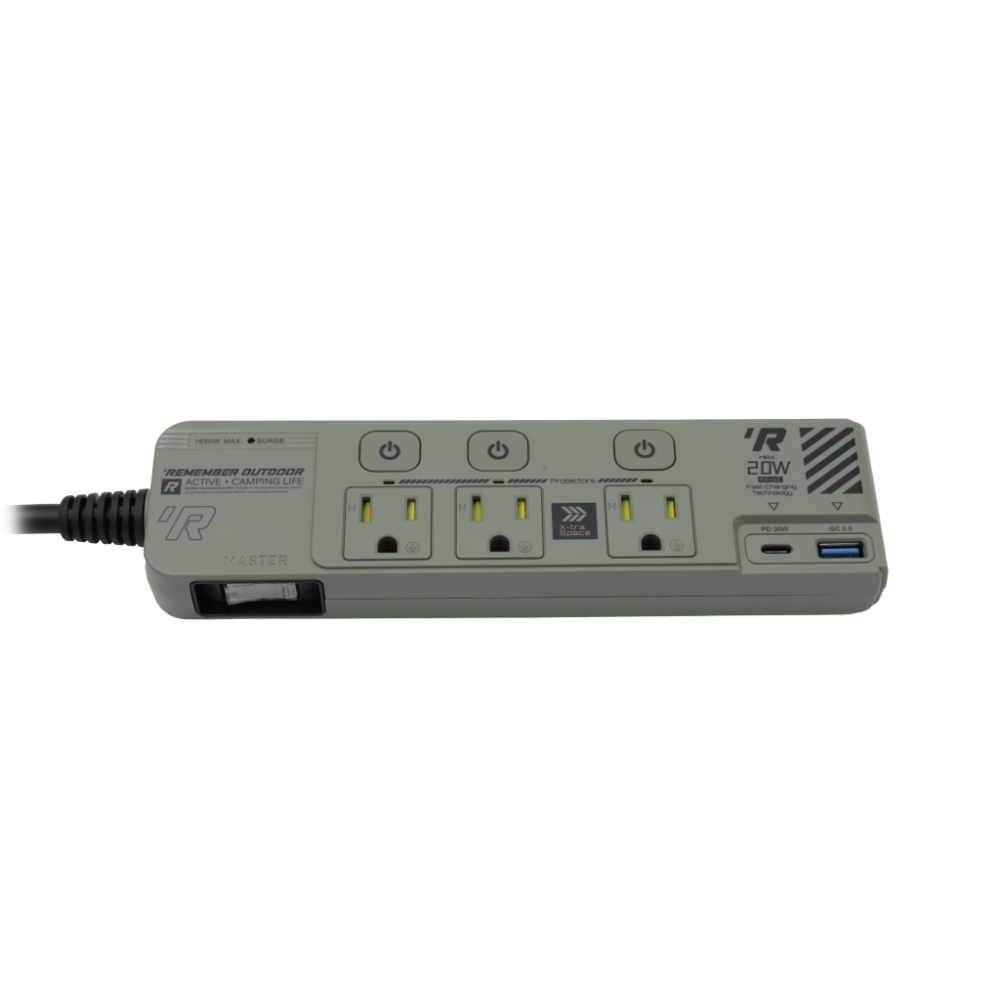 樂活不露 3口3PIN機甲風延長線 三座 三孔 快充 延長線 2.0M USB 插座 露營 野營 軍風-規格圖11