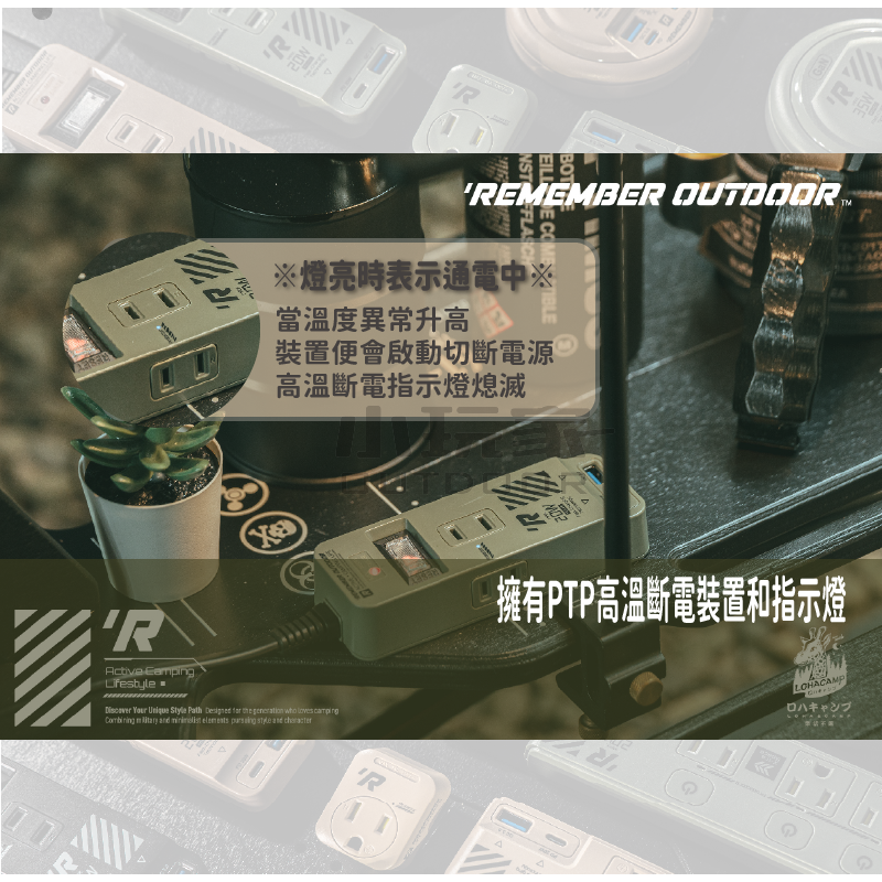 樂活不露 3口2PIN機甲風延長線 三座 兩孔 快充 延長線 1.8M USB 插座 露營 軍風-細節圖4