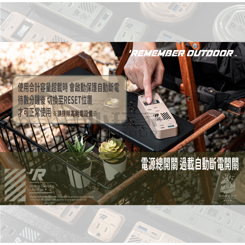 樂活不露 3口2PIN機甲風延長線 三座 兩孔 快充 延長線 1.8M USB 插座 露營 軍風-細節圖6