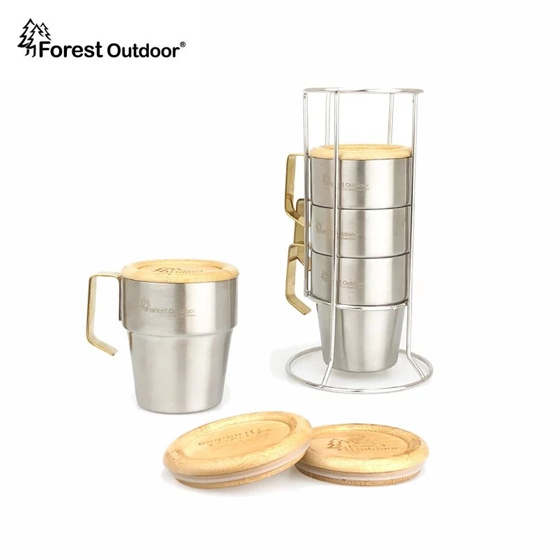 Forest Outdoor 304不鏽鋼套杯 升級不鏽鋼杯架 4入(含杯蓋) 斷熱杯 咖啡杯 套杯-規格圖6