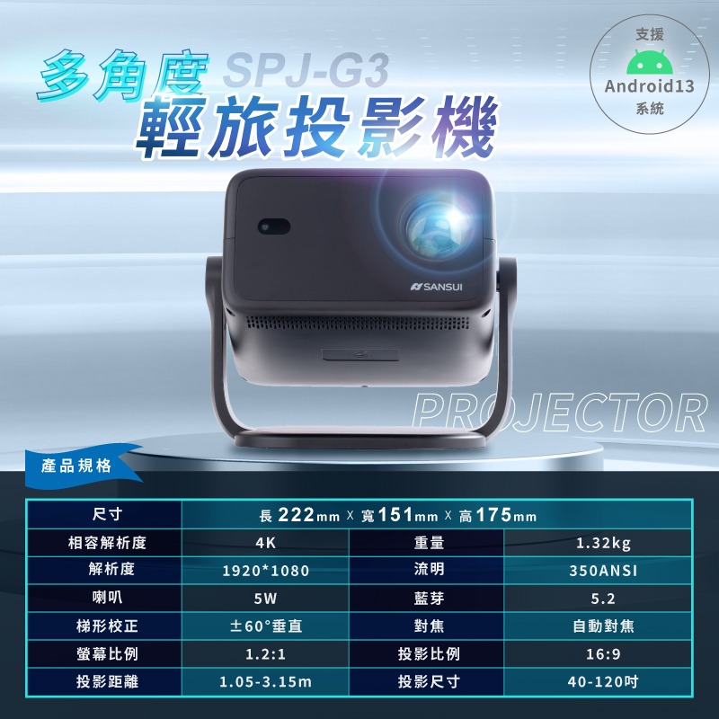 SANSUI山水 多角度輕旅投影機 4K 露營 投影機 多角度-細節圖11