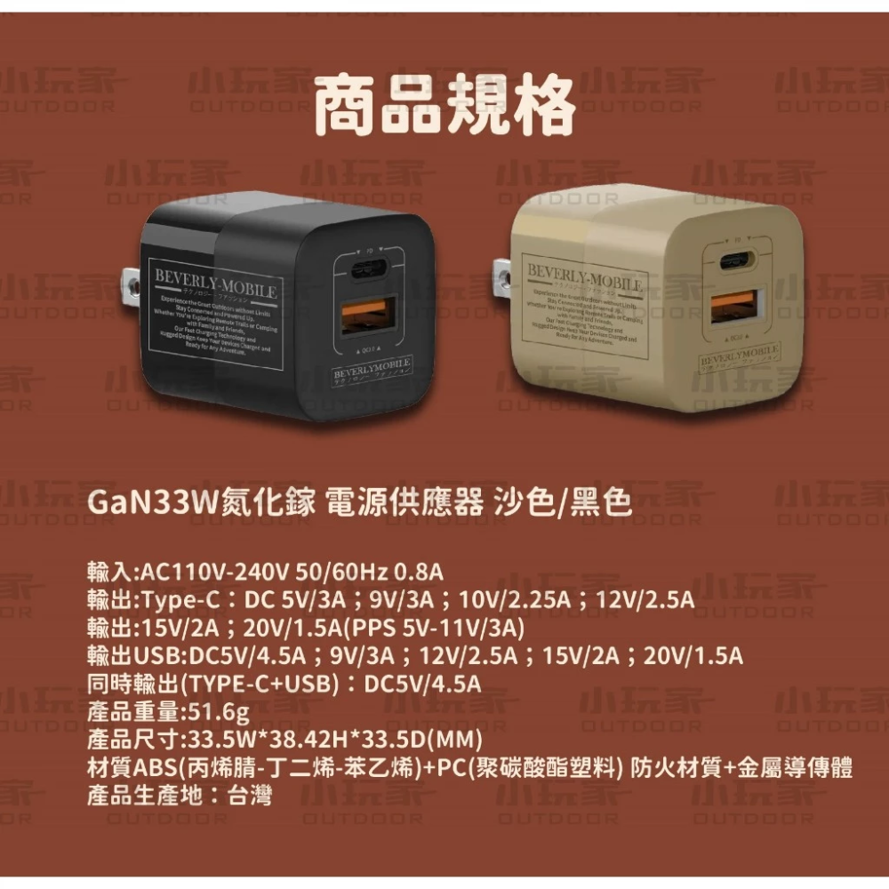 BEVERLY GaN33W氮化鎵充電 黑色 沙色 台灣製造 手機電源供應器 電源供應器-細節圖5