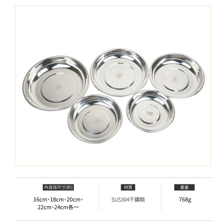 努特NUIT 5入不鏽鋼盤組(附收納袋) 菜盤 不鏽鋼菜盤-NTF178 小玩家露營用品-細節圖3