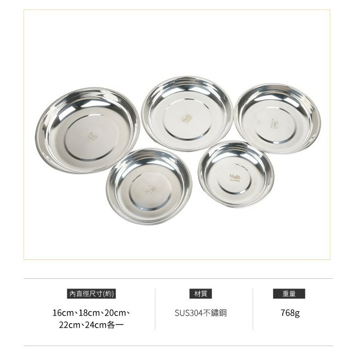 努特NUIT 5入不鏽鋼盤組(附收納袋) 菜盤 不鏽鋼菜盤-NTF178 小玩家露營用品-細節圖3