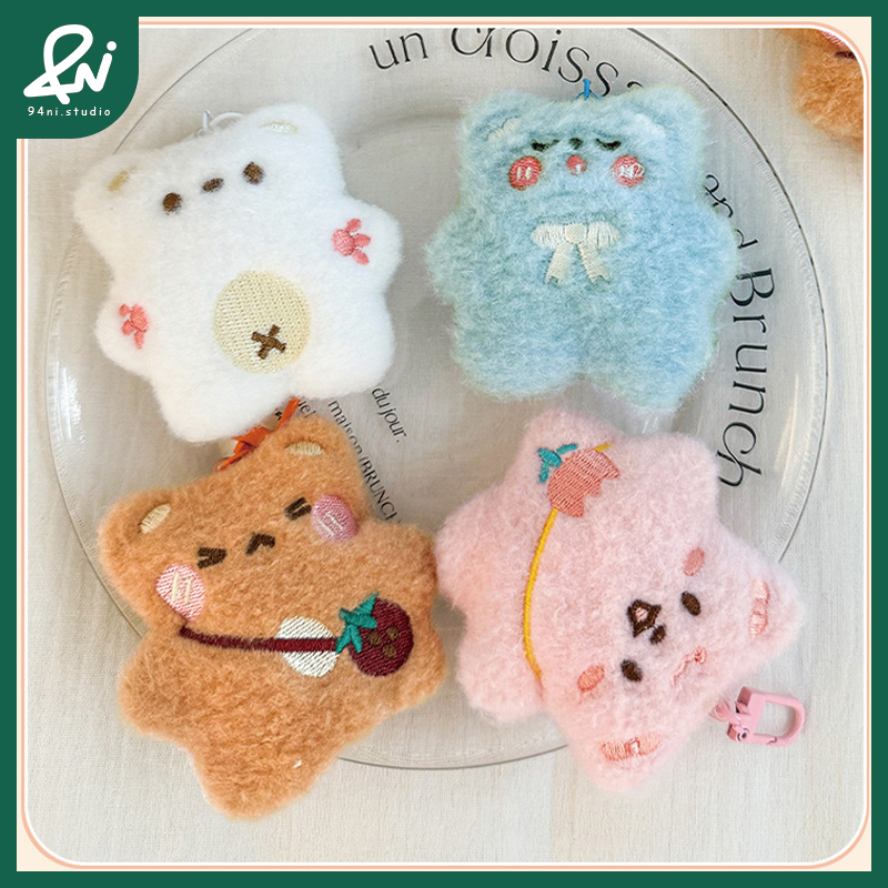 『台灣現貨』可愛毛絨小熊掛件 少女心爆棚 吱吱叫鑰匙扣 玩偶吊飾 療癒小禮品 多色【94ni.studio】-細節圖9