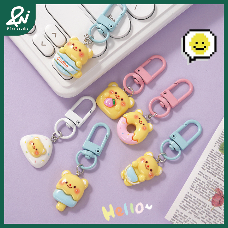 『台灣現貨』奶油小熊鑰匙扣 少女心必備 可愛卡通掛飾 學生背包掛件 掛墜裝飾【94ni.studio】-細節圖3