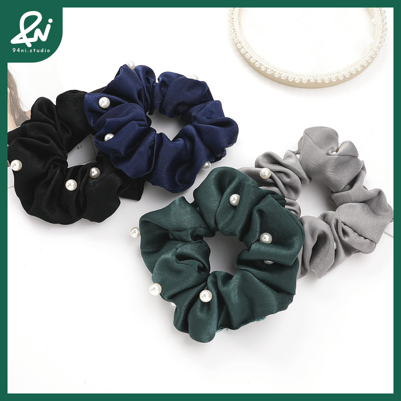 『台灣現貨』12cm韓版珍珠大腸髮圈｜氣質簡約髮飾｜馬尾必備布藝髮繩【94ni.studio】-細節圖6