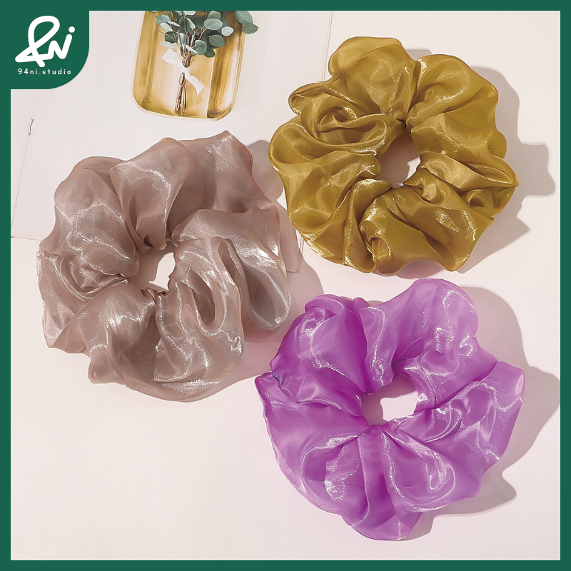『台灣現貨』20cm 亮絲紗超大腸髮圈｜高級感簡約紮頭髮頭繩｜氣質百搭髮飾頭花｜閃耀細膩光澤【94ni.studio】-細節圖3