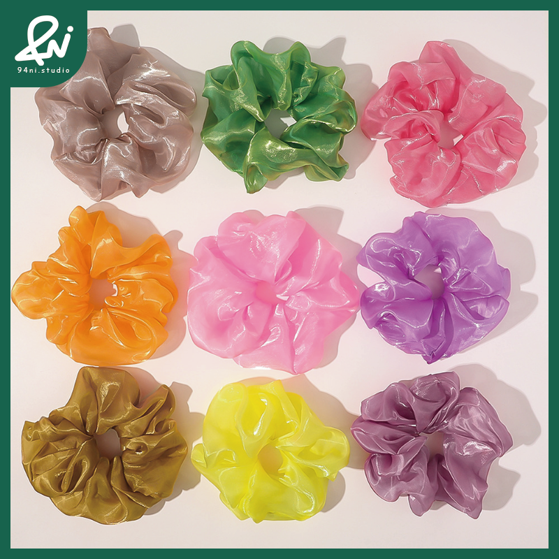 『台灣現貨』20cm 亮絲紗超大腸髮圈｜高級感簡約紮頭髮頭繩｜氣質百搭髮飾頭花｜閃耀細膩光澤【94ni.studio】-細節圖4