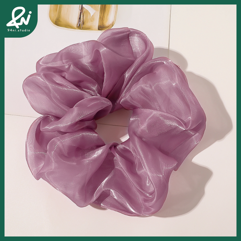 『台灣現貨』20cm 亮絲紗超大腸髮圈｜高級感簡約紮頭髮頭繩｜氣質百搭髮飾頭花｜閃耀細膩光澤【94ni.studio】-細節圖5