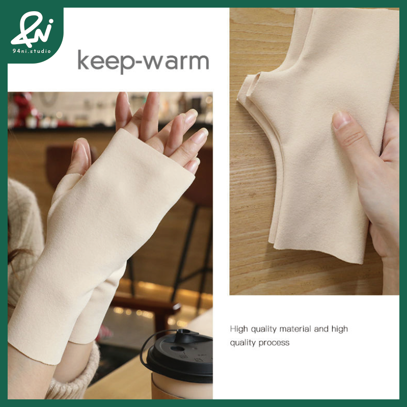 『台灣現貨』德絨保暖半指手套 露指觸屏 秋冬加絨手套 溫暖不厚重 半指手套 柔軟親膚 多色【94ni.studio】-細節圖6