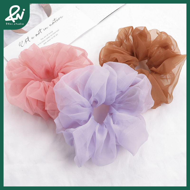 『台灣現貨』20cm 歐根紗超大腸髮圈｜高級感紮頭髮頭繩｜簡約百搭氣質髮飾頭花｜輕薄透明感材質【94ni.studio】-細節圖3