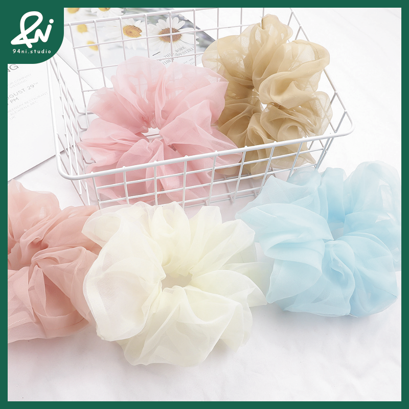 『台灣現貨』20cm 歐根紗超大腸髮圈｜高級感紮頭髮頭繩｜簡約百搭氣質髮飾頭花｜輕薄透明感材質【94ni.studio】-細節圖5