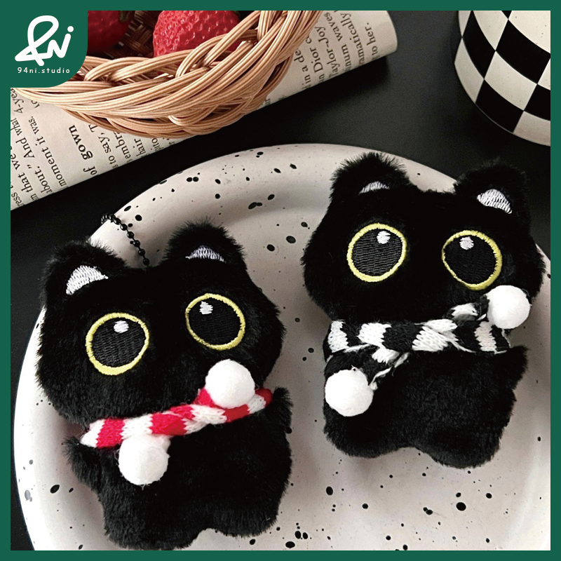 『台灣現貨』小黑貓毛絨鑰匙扣｜小黑貓來報到！ 可愛吱吱叫掛件 少女心背包掛飾吊墜 鑰匙扣掛墜【94ni.studio】-細節圖2