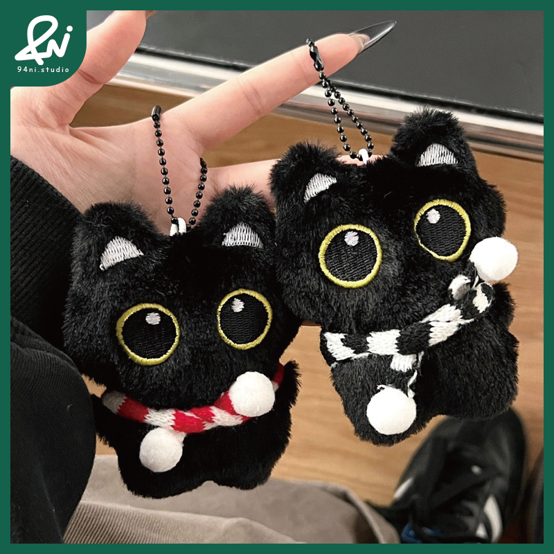 『台灣現貨』小黑貓毛絨鑰匙扣｜小黑貓來報到！ 可愛吱吱叫掛件 少女心背包掛飾吊墜 鑰匙扣掛墜【94ni.studio】-細節圖3