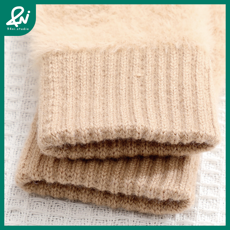 『台灣現貨』針織仿貂毛半指手套 保暖防寒 觸屏靈活 冬季必備 純色 長款 多色 半指手套【94ni.studio】-細節圖11