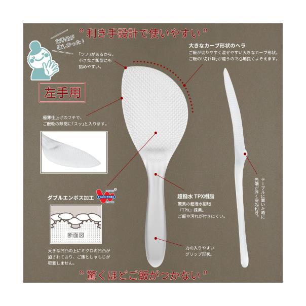 【168JAPAN】日本製 AKEBONO 曙光工業 透明飯匙 CH-2113 防沾 日本飯匙 左手專用 不沾黏飯勺-細節圖5