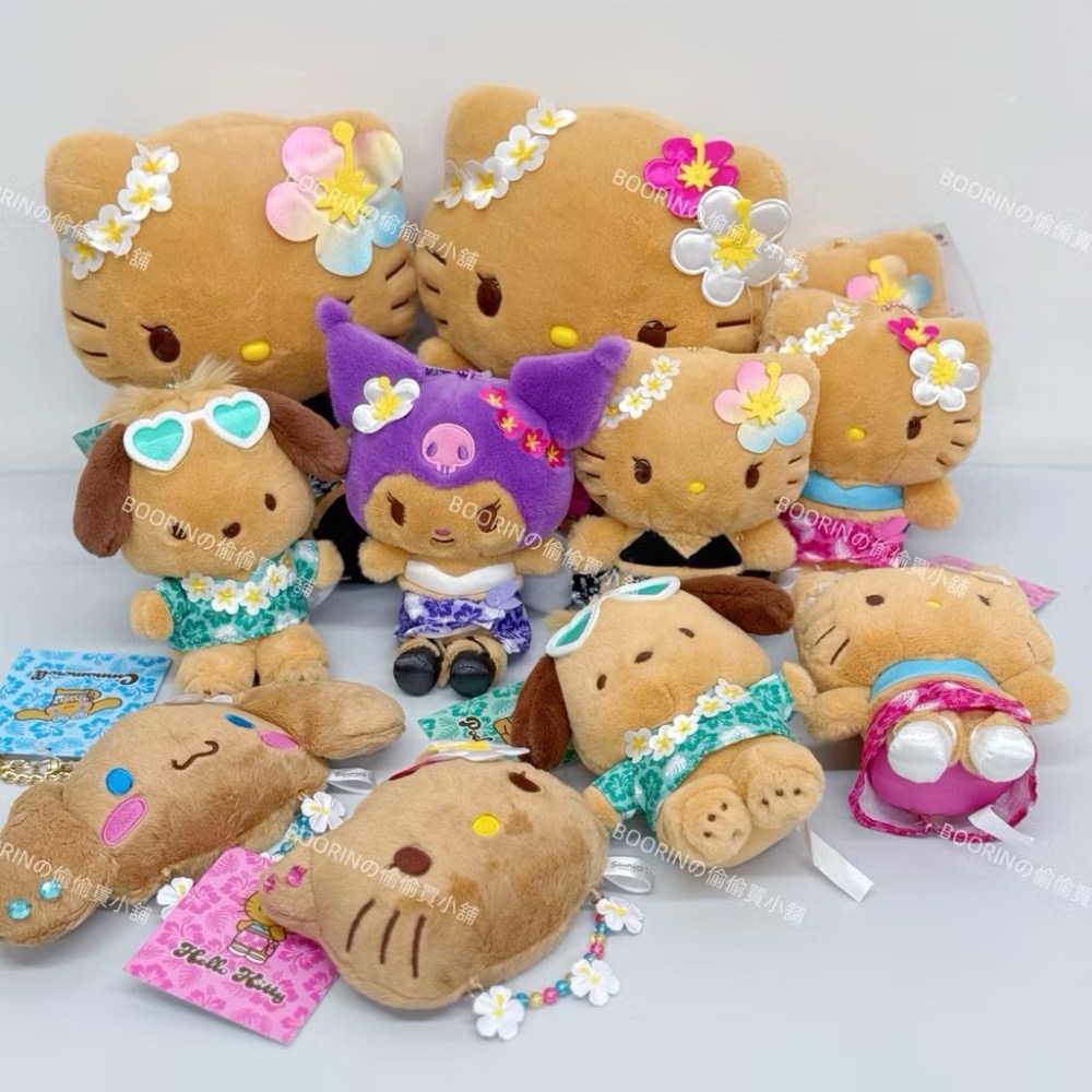 隔日到貨｜BOORINの偷買｜日8/6新品 三麗鷗曬黑日燒KITTY 曬黑 庫洛米 美樂蒂 帕恰狗 大耳狗娃娃吊飾-細節圖2