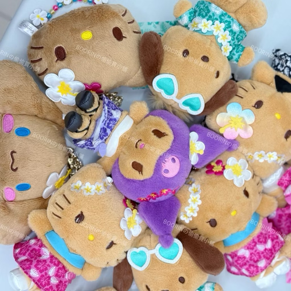 隔日到貨｜BOORINの偷買｜日8/6新品 三麗鷗曬黑日燒KITTY 曬黑 庫洛米 美樂蒂 帕恰狗 大耳狗娃娃吊飾-細節圖3