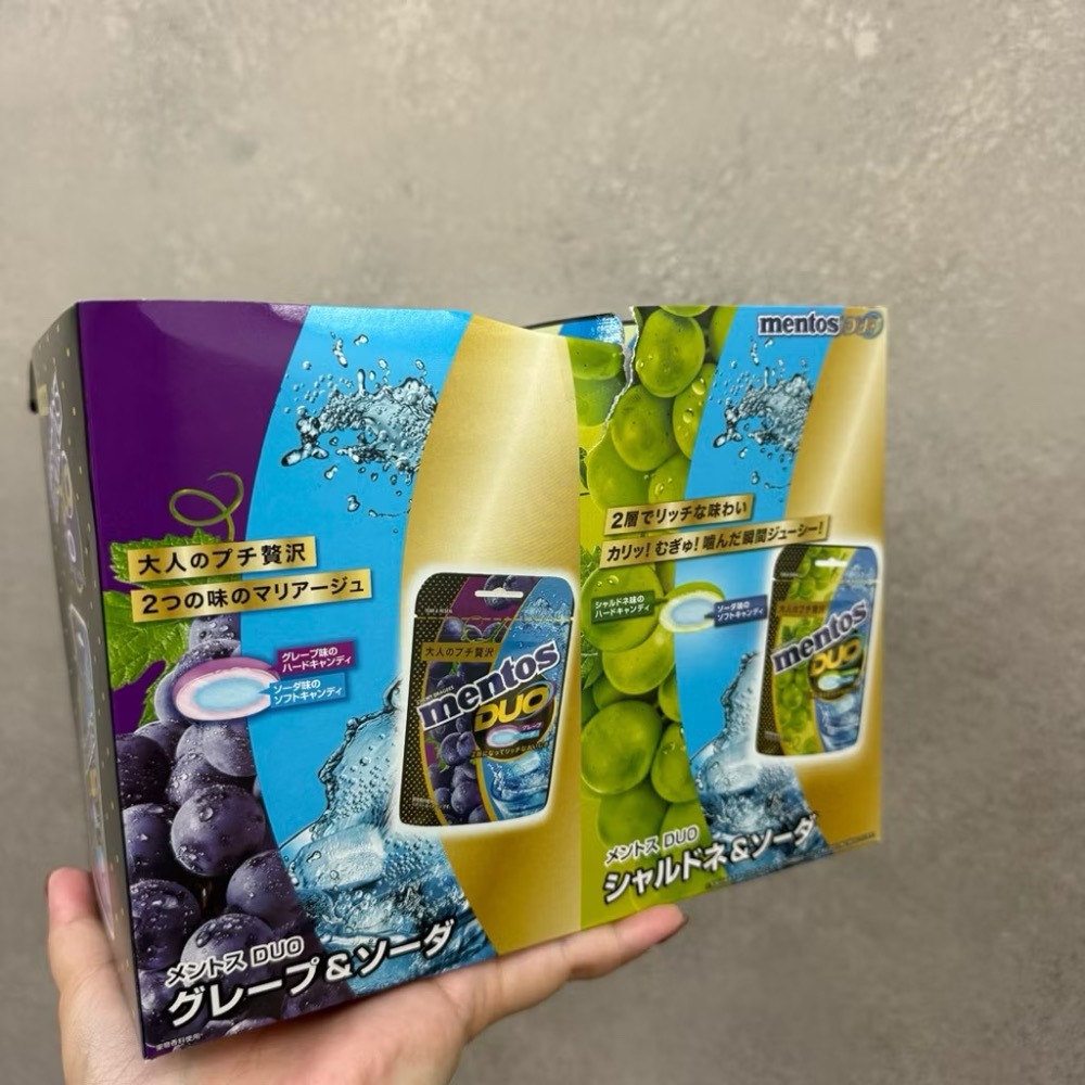 現貨｜BOORINの偷買｜日本 mentos Duo 雙層葡萄蘇打軟糖 45g 曼陀珠 雙層軟糖 日本曼陀珠-細節圖3