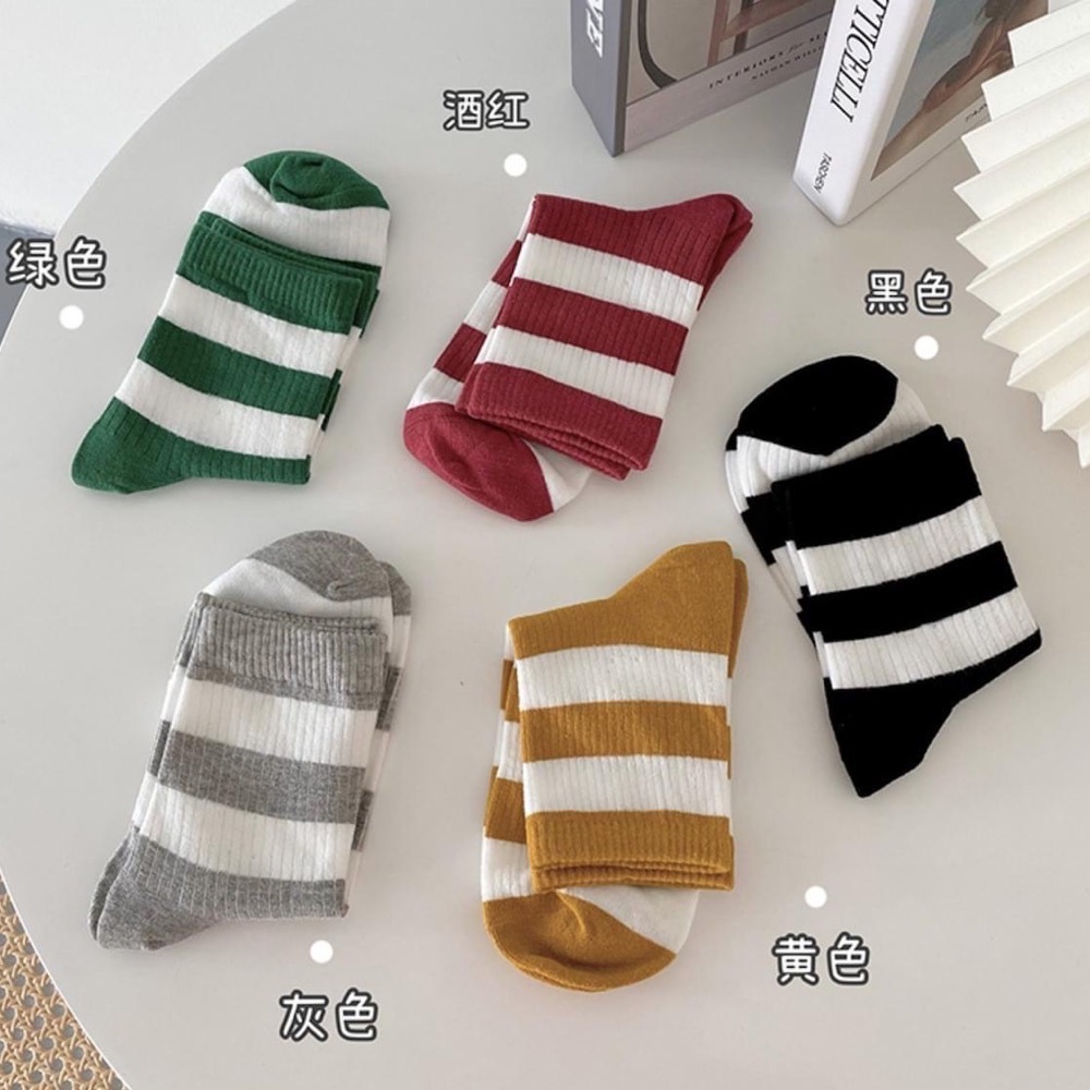 🔥24h出貨🔥 條紋襪 拼色 撞色 女中筒襪 女襪 女長襪 棉襪 學院風 文青風 創意 百搭 運動襪 潮流襪-細節圖5
