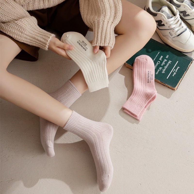 🔥24h出貨🔥 粉色 女中筒襪 女襪 莫蘭迪色 短襪 棉襪 中筒襪 素色襪 潮流百搭 襪子 學生襪 文青 百搭-細節圖5