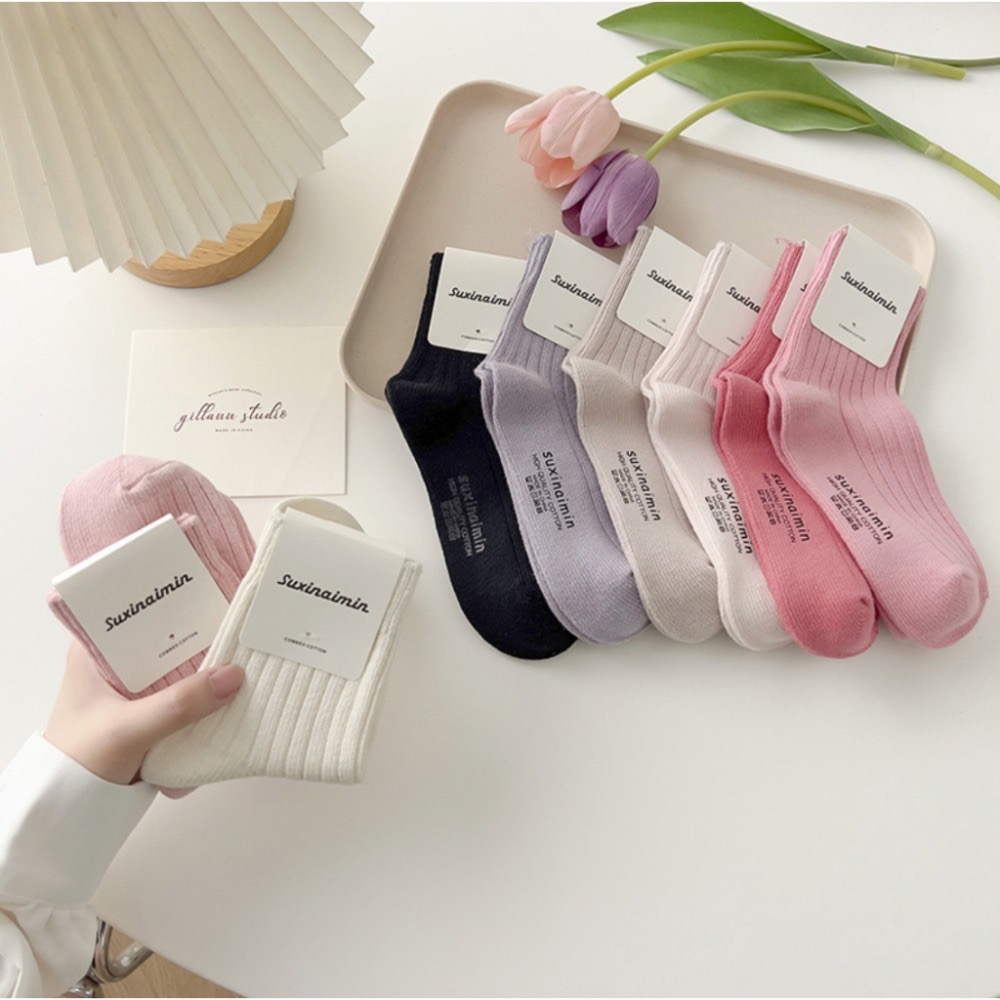 🔥24h出貨🔥 粉色 女中筒襪 女襪 莫蘭迪色 短襪 棉襪 中筒襪 素色襪 潮流百搭 襪子 學生襪 文青 百搭-細節圖9