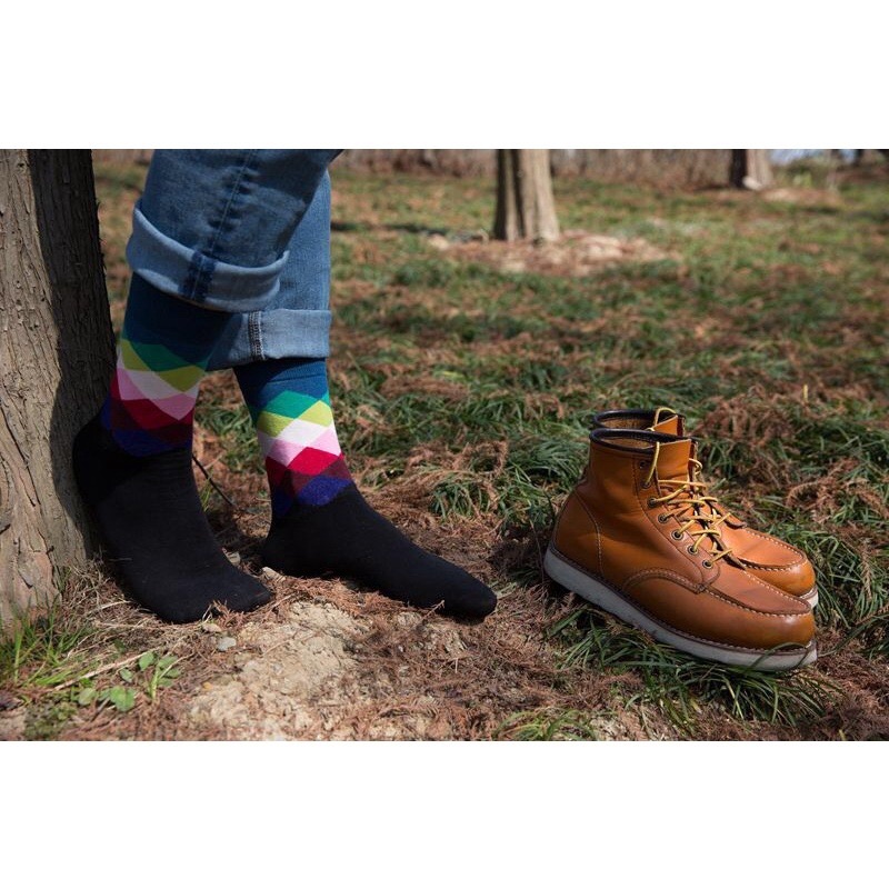 🔥24h出貨🔥菱格紋 男中筒襪 男襪 潮襪 商務襪 紳士襪 正裝襪 西裝襪 潮流 上班襪 型男必備 拼色襪 棉襪-細節圖5