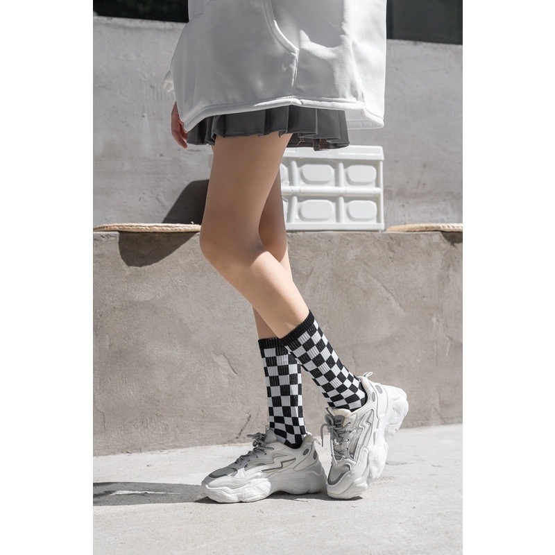 🔥24h出貨🔥棋盤格 女中筒襪 女襪 女長襪 文青風 襪子 格紋襪 棉襪 潮流 嘻哈街頭 學生襪 襪子女-細節圖5