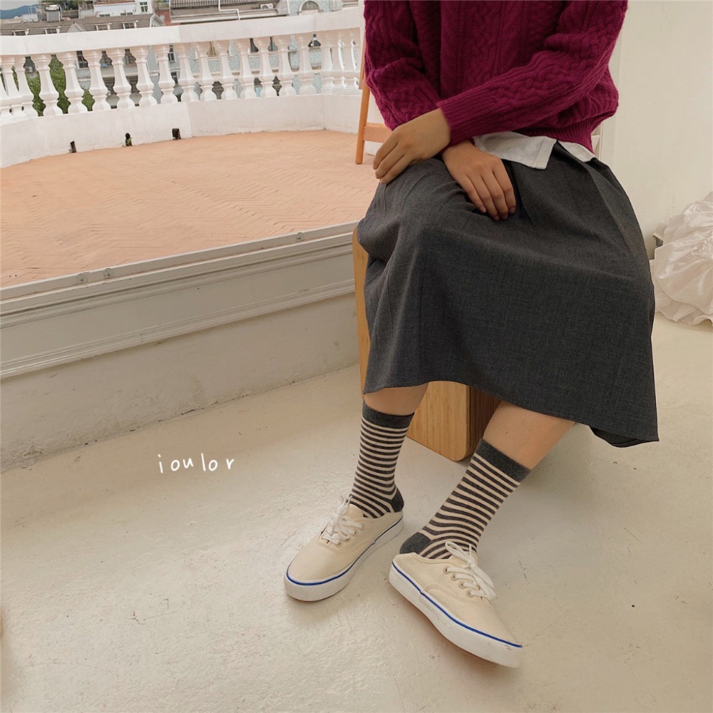 🔥24h出貨🔥條紋襪 女中筒襪 文青 百搭 女襪 棉襪 學生襪 舒適 好穿 中筒襪 極簡風 女棉襪 潮流襪-細節圖6