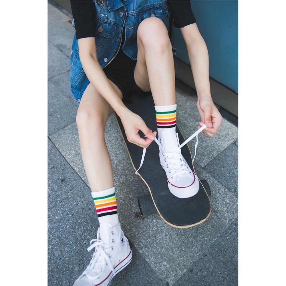 🔥24h出貨🔥 條紋襪 女中筒襪 中筒襪 棉襪 女長襪 女襪 襪子 素色襪 素襪 運動襪 潮流 學生襪 文青-細節圖4