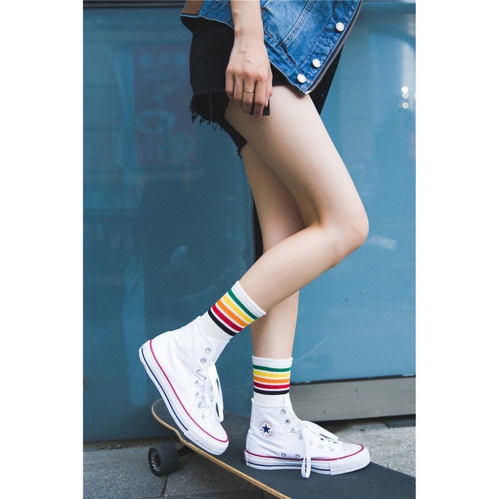 🔥24h出貨🔥 條紋襪 女中筒襪 中筒襪 棉襪 女長襪 女襪 襪子 素色襪 素襪 運動襪 潮流 學生襪 文青-細節圖6
