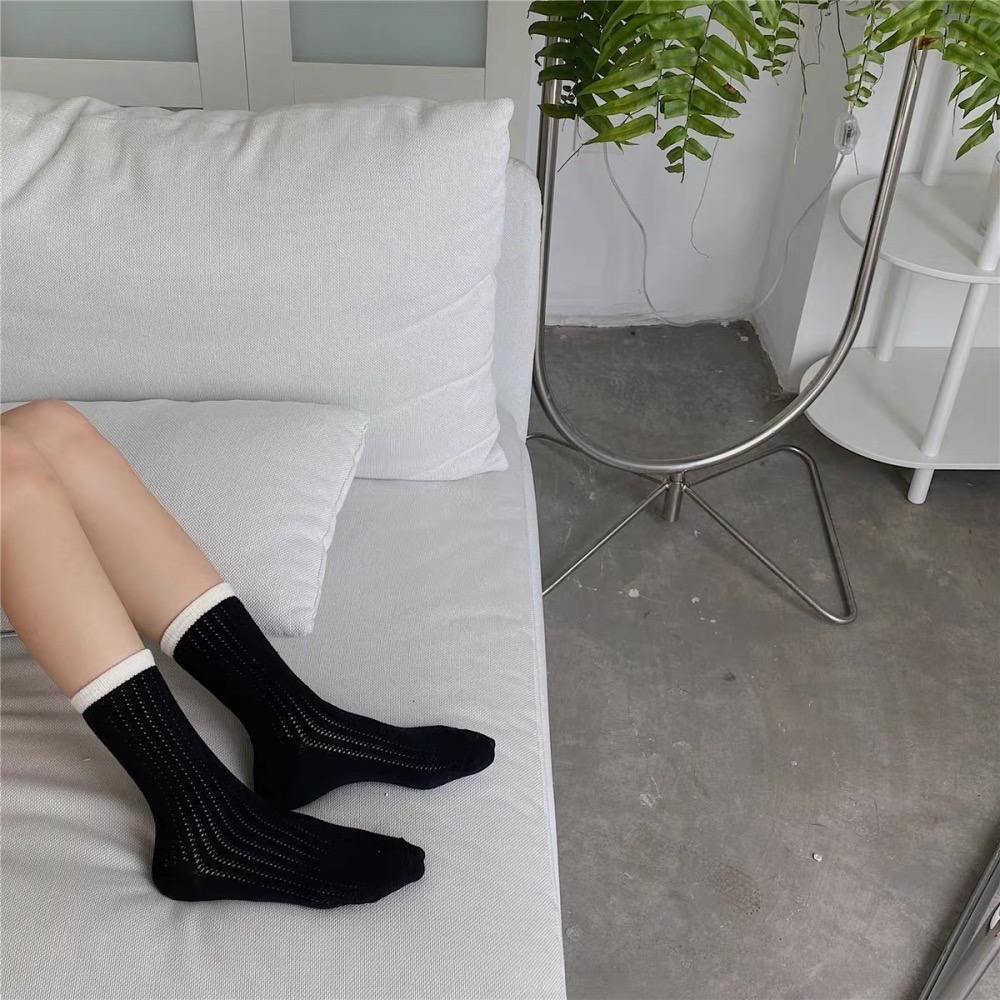 🔥24h快速出貨🔥 女中筒襪 鏤空 透氣 舒適 百搭 文青風 學生襪 女長襪 女襪 襪子-細節圖4