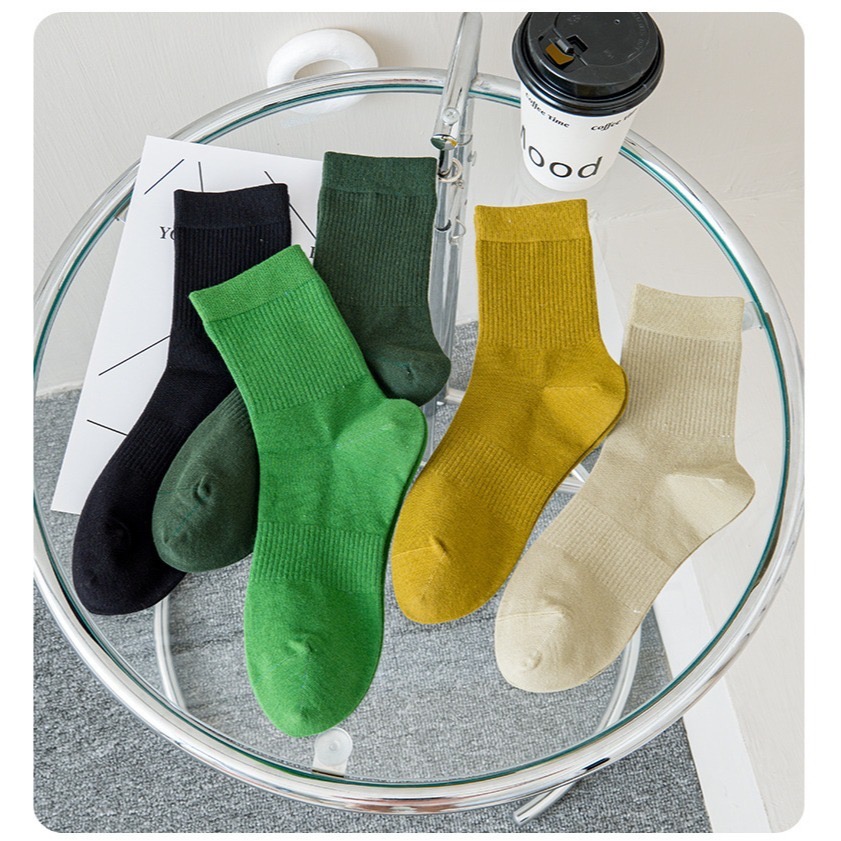 🔥24h出貨🔥女中筒襪 女素色襪 長襪 女襪 棉襪 綠色襪 學生襪 襪子 經典中筒襪 森林系 文青襪 百搭襪-細節圖8