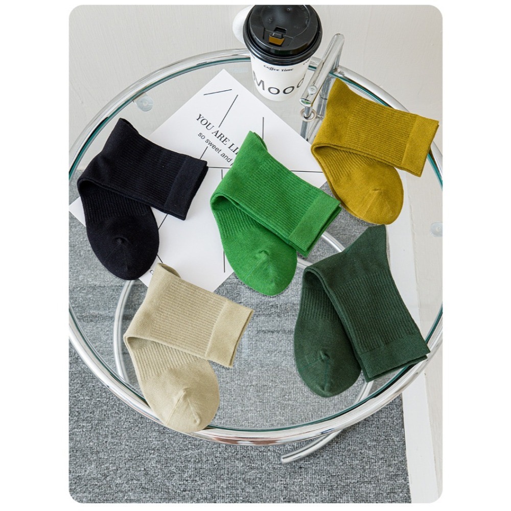 🔥24h出貨🔥女中筒襪 女素色襪 長襪 女襪 棉襪 綠色襪 學生襪 襪子 經典中筒襪 森林系 文青襪 百搭襪-細節圖11