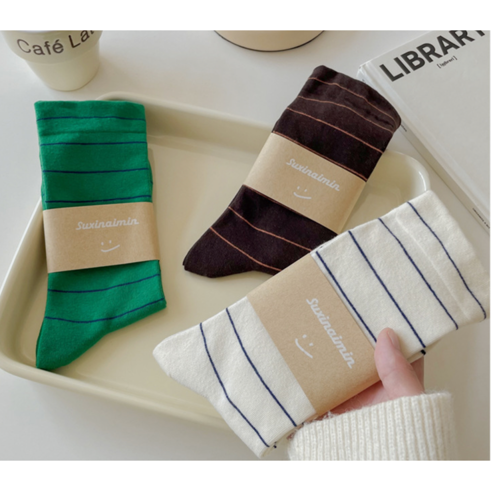 🔥24h出貨🔥 女條紋襪 女中筒襪 女堆堆襪 女長襪  簡約條紋 百搭襪 文青風 女襪 棉襪 學生襪 襪子女-細節圖2