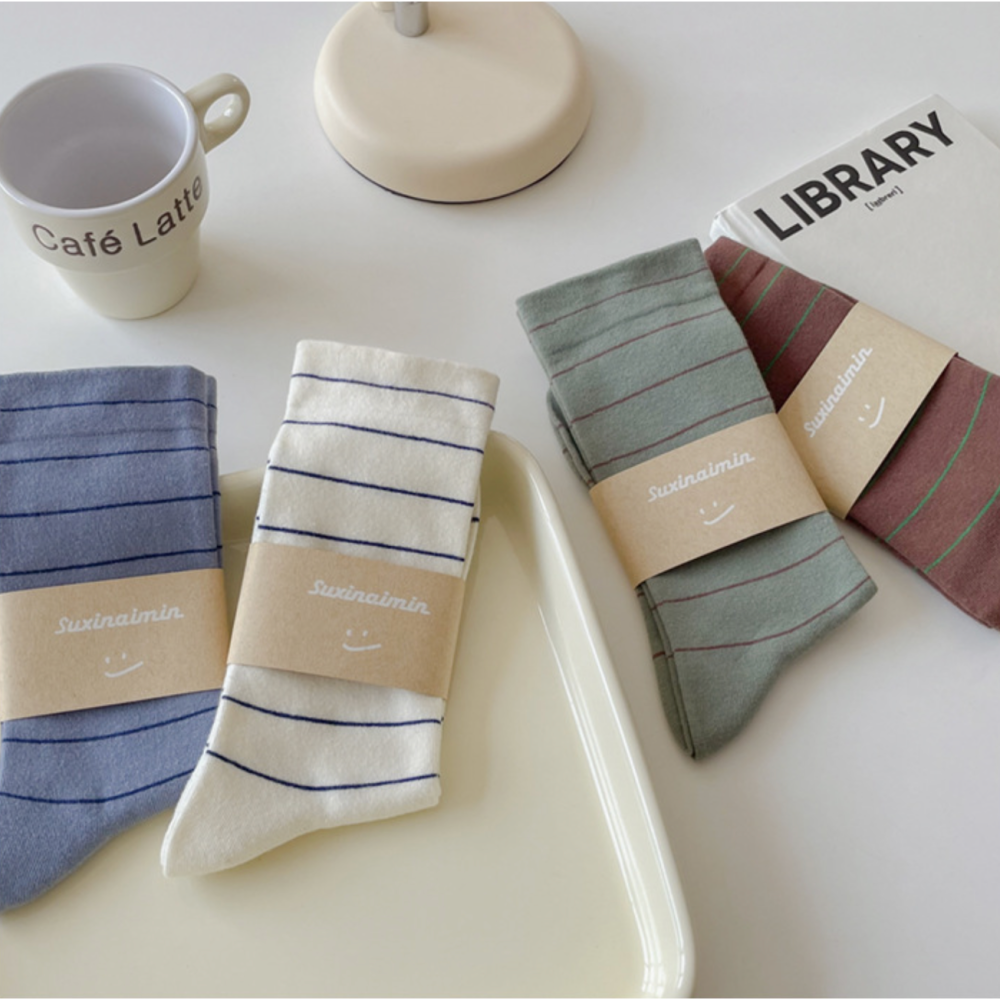 🔥24h出貨🔥 女條紋襪 女中筒襪 女堆堆襪 女長襪  簡約條紋 百搭襪 文青風 女襪 棉襪 學生襪 襪子女-細節圖4