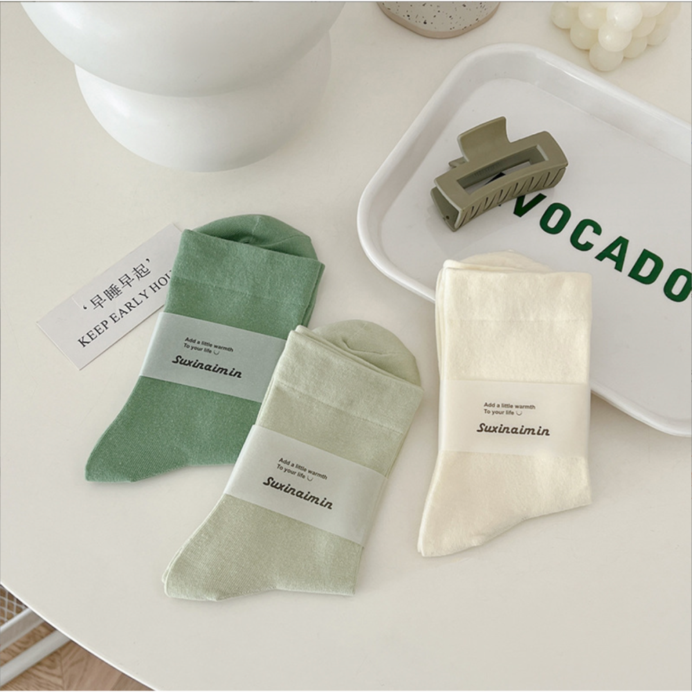 🔥24h出貨🔥女中筒襪 不勒腳 舒適好穿 透氣襪 女襪 綠色系襪 女棉襪 學生襪 上班襪 襪子女 馬卡龍色襪-細節圖3