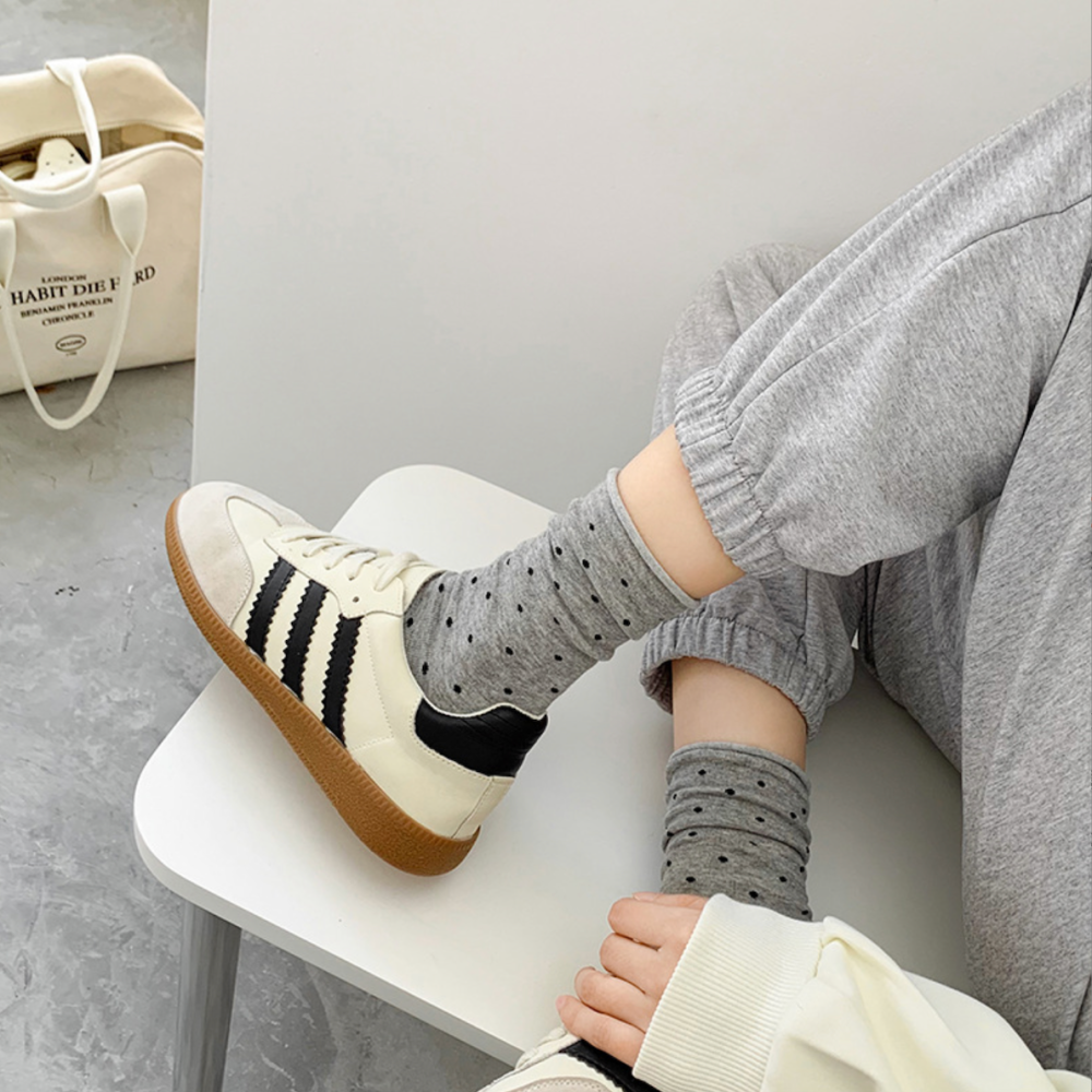 🔥24h出貨🔥 女中筒襪 點點襪 女襪 堆堆襪 女長襪 棉襪 百搭 學生襪 文青 中筒襪 素色襪 襪子-細節圖4