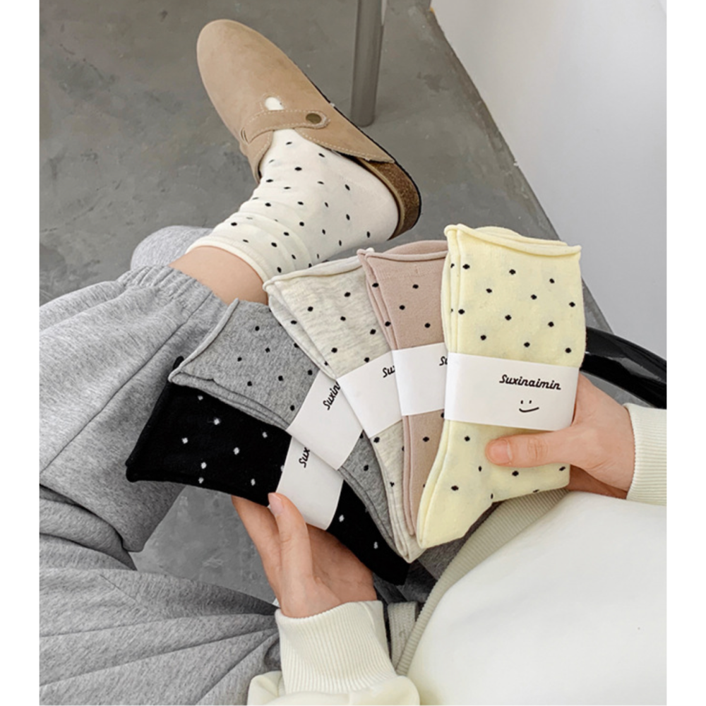 🔥24h出貨🔥 女中筒襪 點點襪 女襪 堆堆襪 女長襪 棉襪 百搭 學生襪 文青 中筒襪 素色襪 襪子-細節圖5