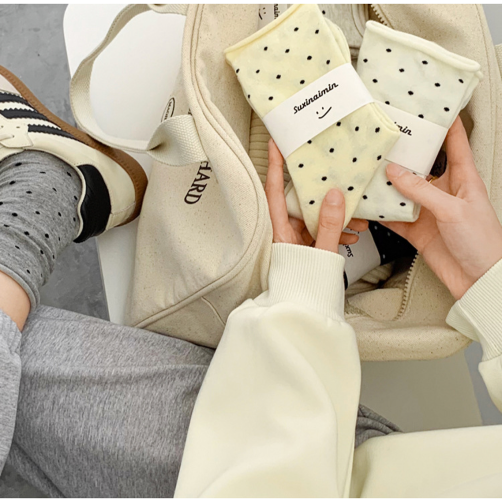 🔥24h出貨🔥 女中筒襪 點點襪 女襪 堆堆襪 女長襪 棉襪 百搭 學生襪 文青 中筒襪 素色襪 襪子-細節圖7