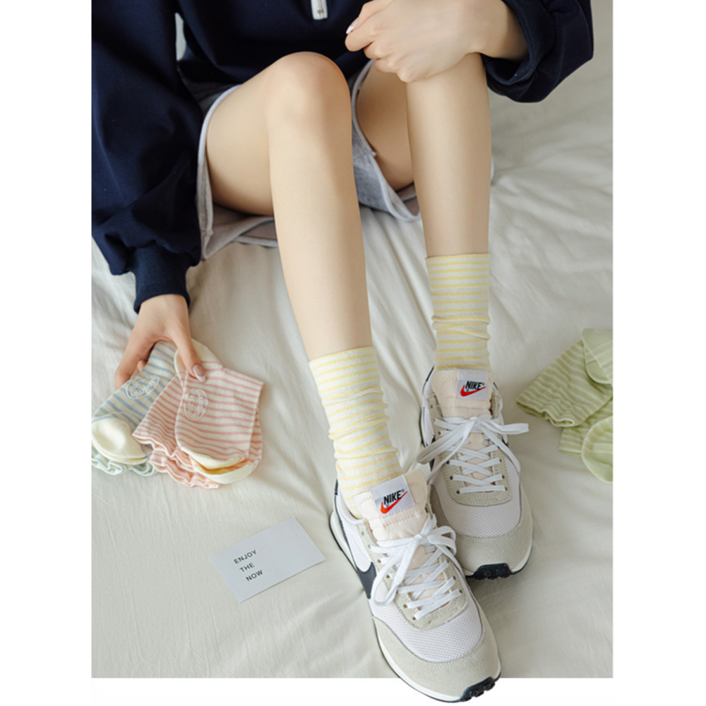 現貨 條紋堆堆襪 女中筒襪 日系襪 多巴胺色襪 素色襪 學生襪 小紅書爆款-細節圖3