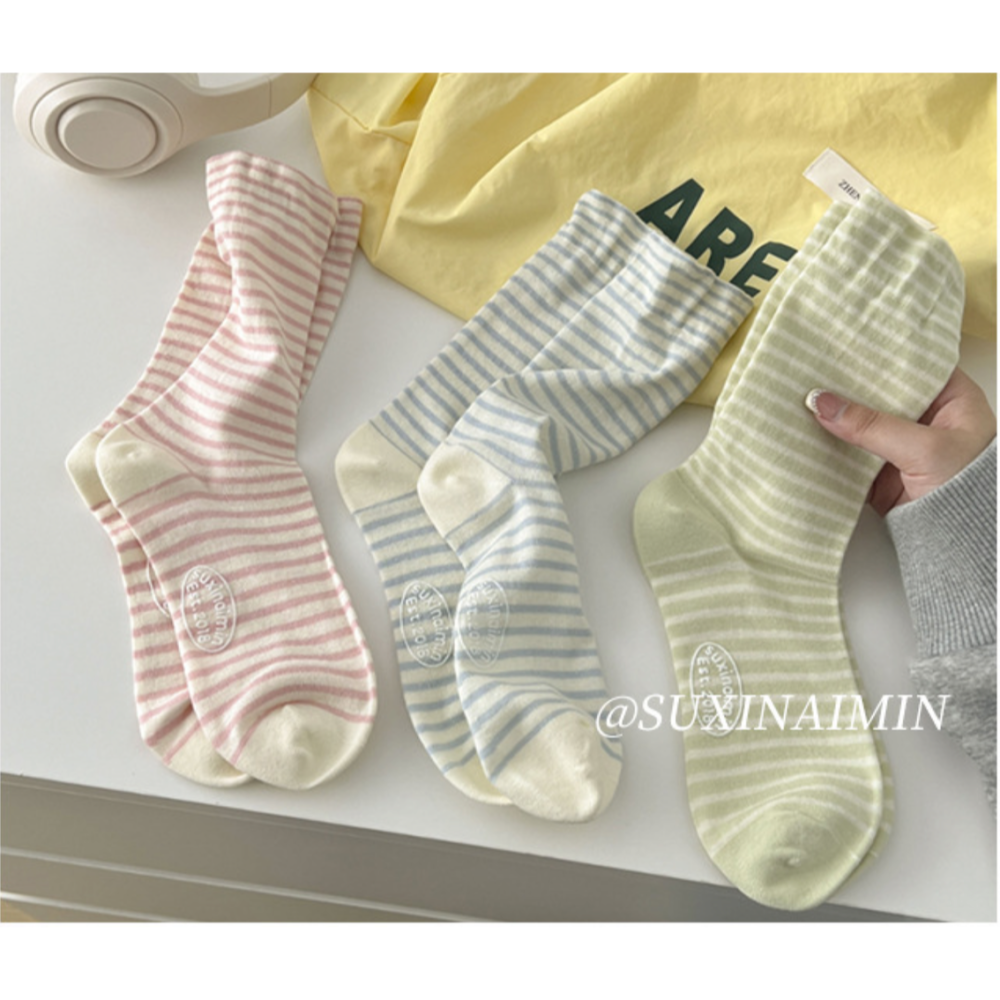 現貨 條紋堆堆襪 女中筒襪 日系襪 多巴胺色襪 素色襪 學生襪 小紅書爆款-細節圖11