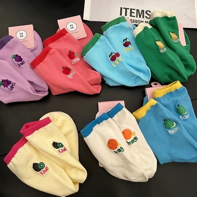 🔥24h出貨🔥 刺繡襪 女中筒襪 襪子女 拼色襪 可愛襪 日系襪 素色襪 女襪 女長襪 棉襪 學生襪 甜美襪 襪子-細節圖2