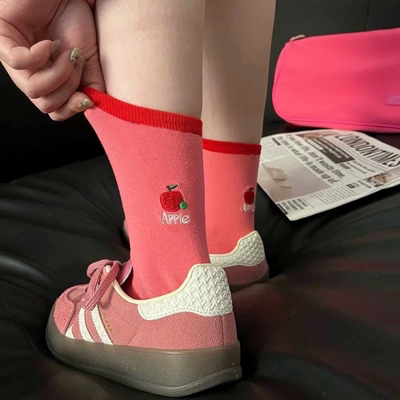 🔥24h出貨🔥 刺繡襪 女中筒襪 襪子女 拼色襪 可愛襪 日系襪 素色襪 女襪 女長襪 棉襪 學生襪 甜美襪 襪子-細節圖9