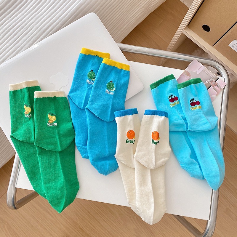 🔥24h出貨🔥 刺繡襪 女中筒襪 襪子女 拼色襪 可愛襪 日系襪 素色襪 女襪 女長襪 棉襪 學生襪 甜美襪 襪子-細節圖10