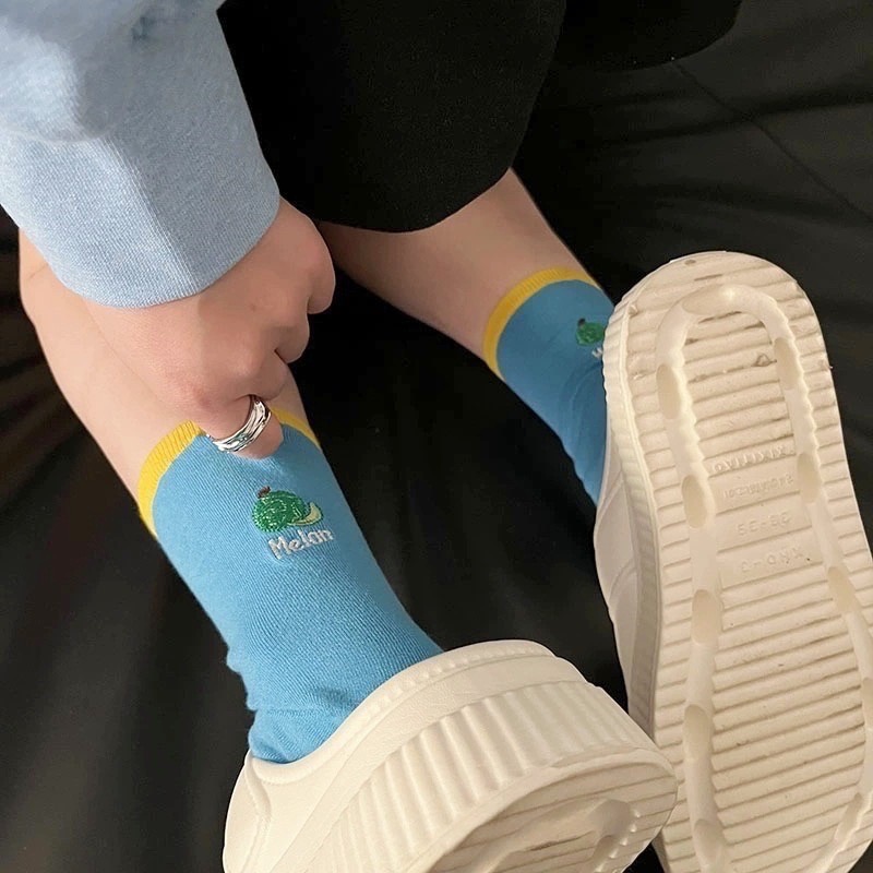 🔥24h出貨🔥 刺繡襪 女中筒襪 襪子女 拼色襪 可愛襪 日系襪 素色襪 女襪 女長襪 棉襪 學生襪 甜美襪 襪子-規格圖11