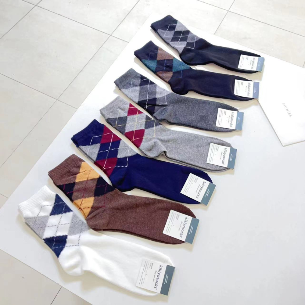 現貨 韓國男士襪 kikiyasocks 商務襪 英倫風 撞色 菱格紋 紳士襪 西裝襪 正裝襪 中筒襪 男襪 襪-細節圖2
