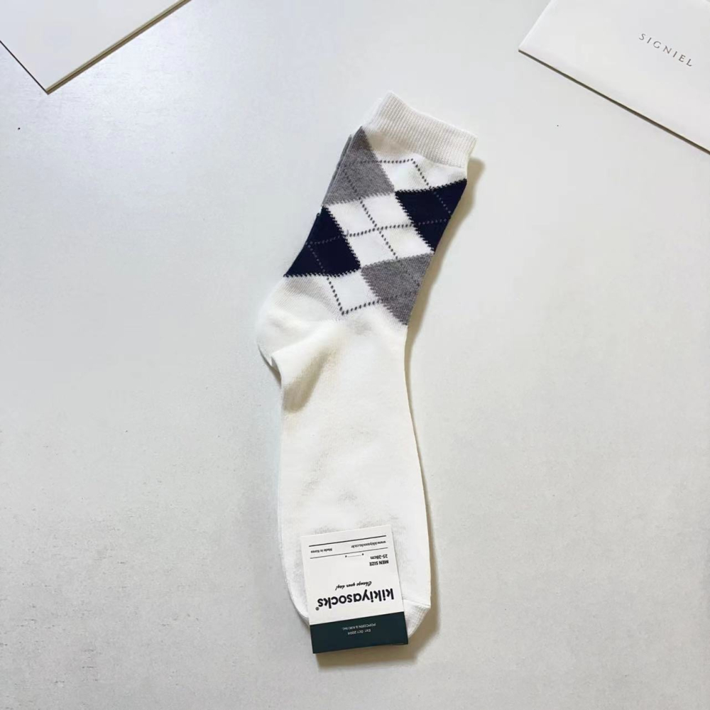 現貨 韓國男士襪 kikiyasocks 商務襪 英倫風 撞色 菱格紋 紳士襪 西裝襪 正裝襪 中筒襪 男襪 襪-細節圖5