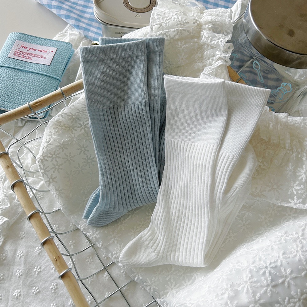 🔥24h出貨🔥 日系甜美 女中筒襪 夏季薄款 堆堆襪 棉襪 素色襪 透氣舒適 百搭神器 女中筒襪 女襪 長襪 襪子-細節圖7